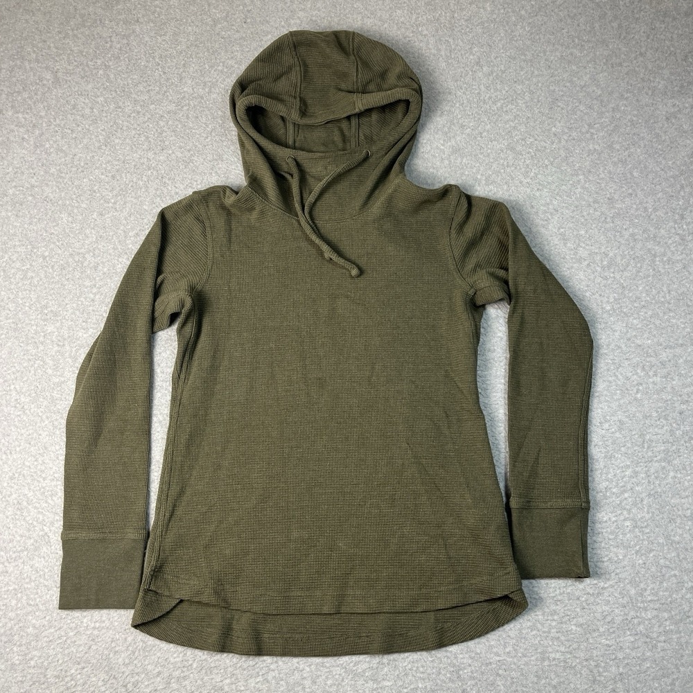 Duluth Trading Hoodie Womens Small Green Burly Thermal Long Sleeve Pullover Knit